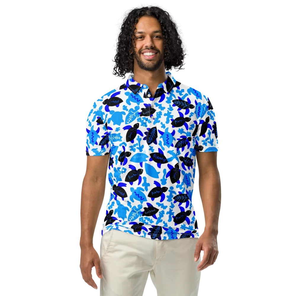 Azure Shell Shuffle on Men's Slim Fit Polo Shirt — Front
