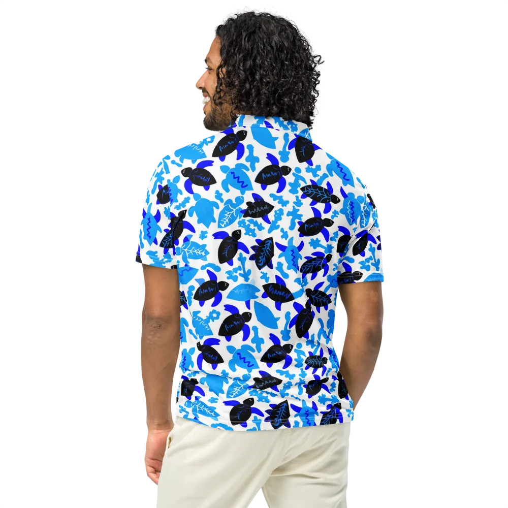 Azure Shell Shuffle on Men's Slim Fit Polo Shirt — Back
