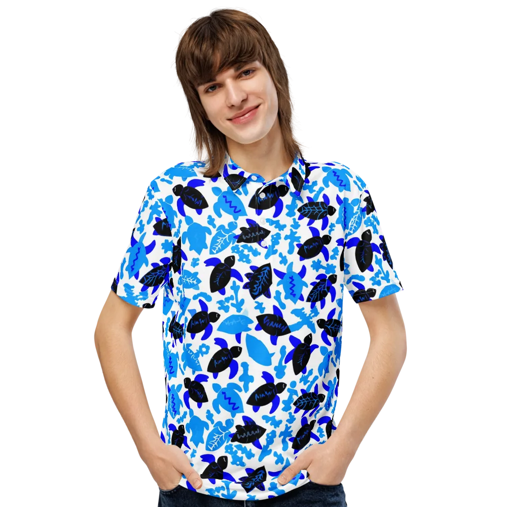 Azure Shell Shuffle on Men's Slim Fit Polo Shirt — Front
