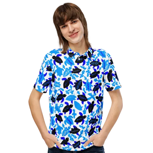 Azure Shell Shuffle on a Men's Slim Fit Polo Shirt