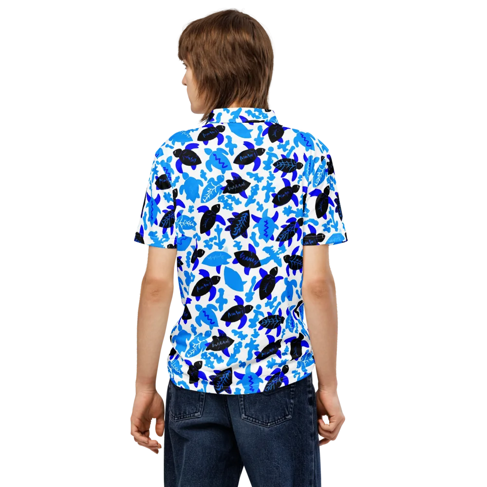 Azure Shell Shuffle on Men's Slim Fit Polo Shirt — Back