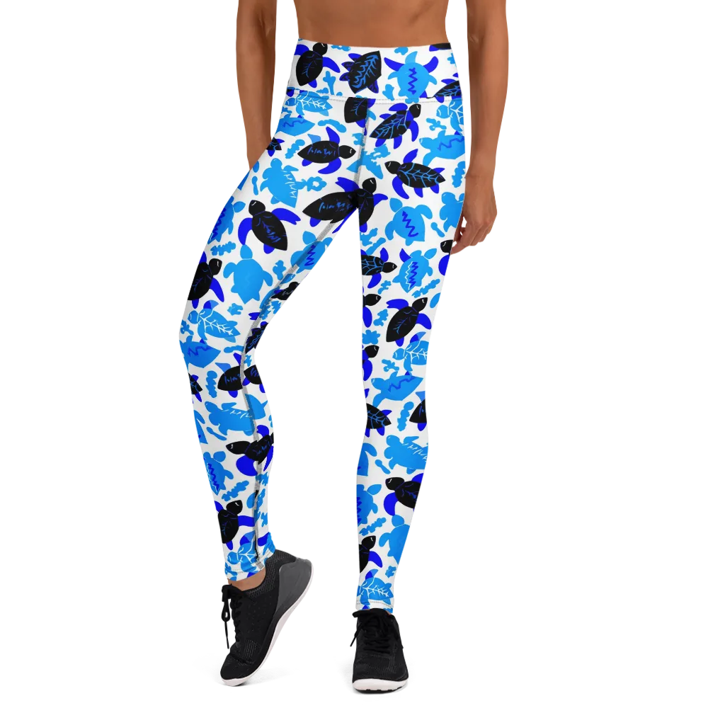 Azure Shell Shuffle on Yoga Leggings — Front