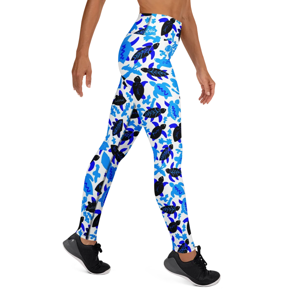 Azure Shell Shuffle on Yoga Leggings — Right
