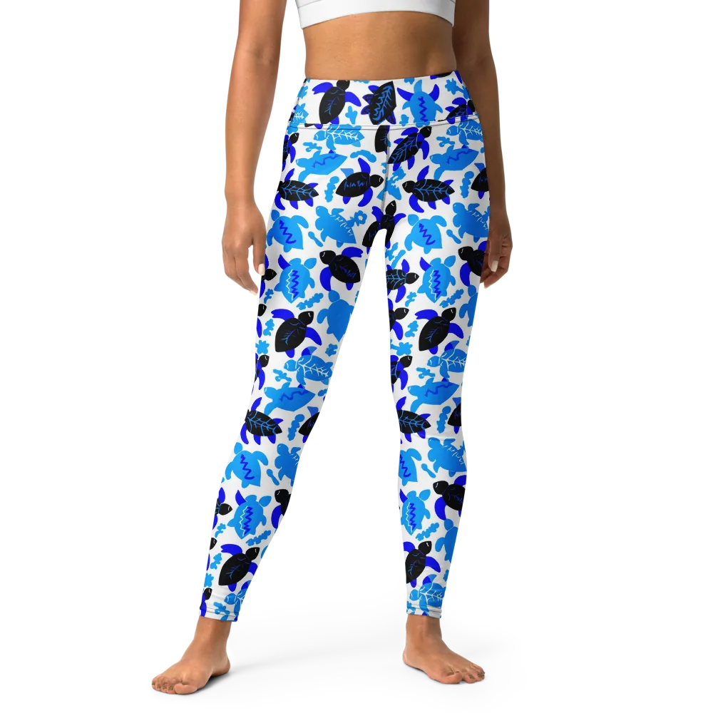 Azure Shell Shuffle on Yoga Leggings — Front