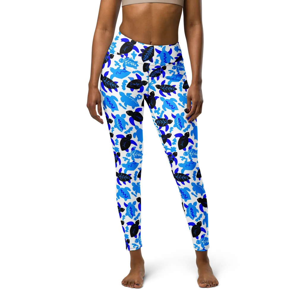 Azure Shell Shuffle on Yoga Leggings — Front