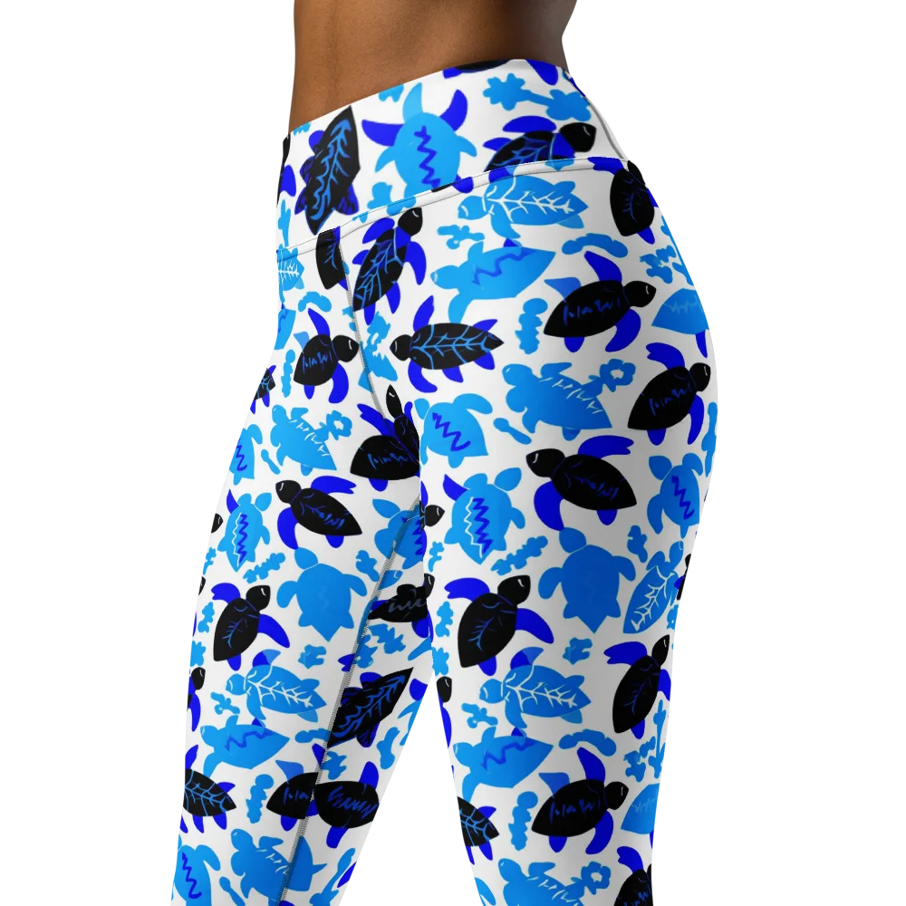 Azure Shell Shuffle on Yoga Leggings — Left Front