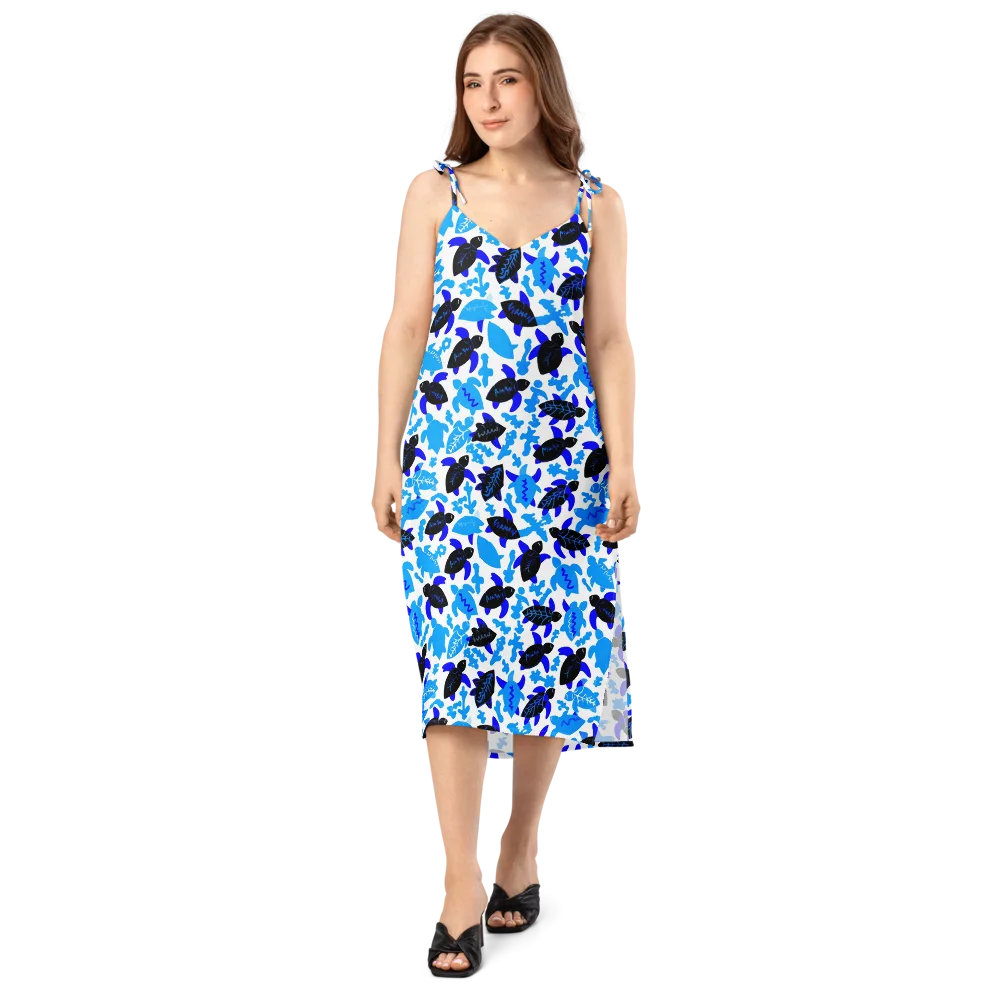 Azure Shell Shuffle on Slip Dress — Front