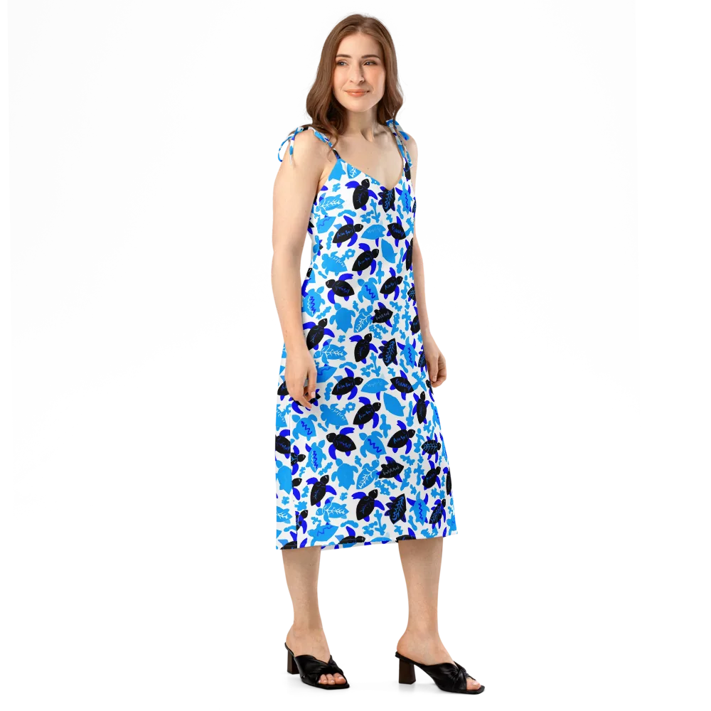 Azure Shell Shuffle on Slip Dress — Right Front