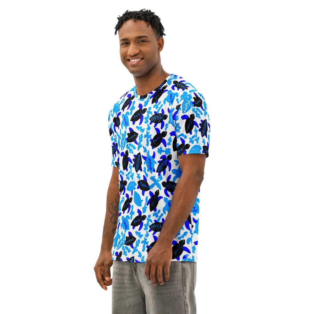 Azure Shell Shuffle on Men's Cotton Crew Neck T-Shirt — Left Front