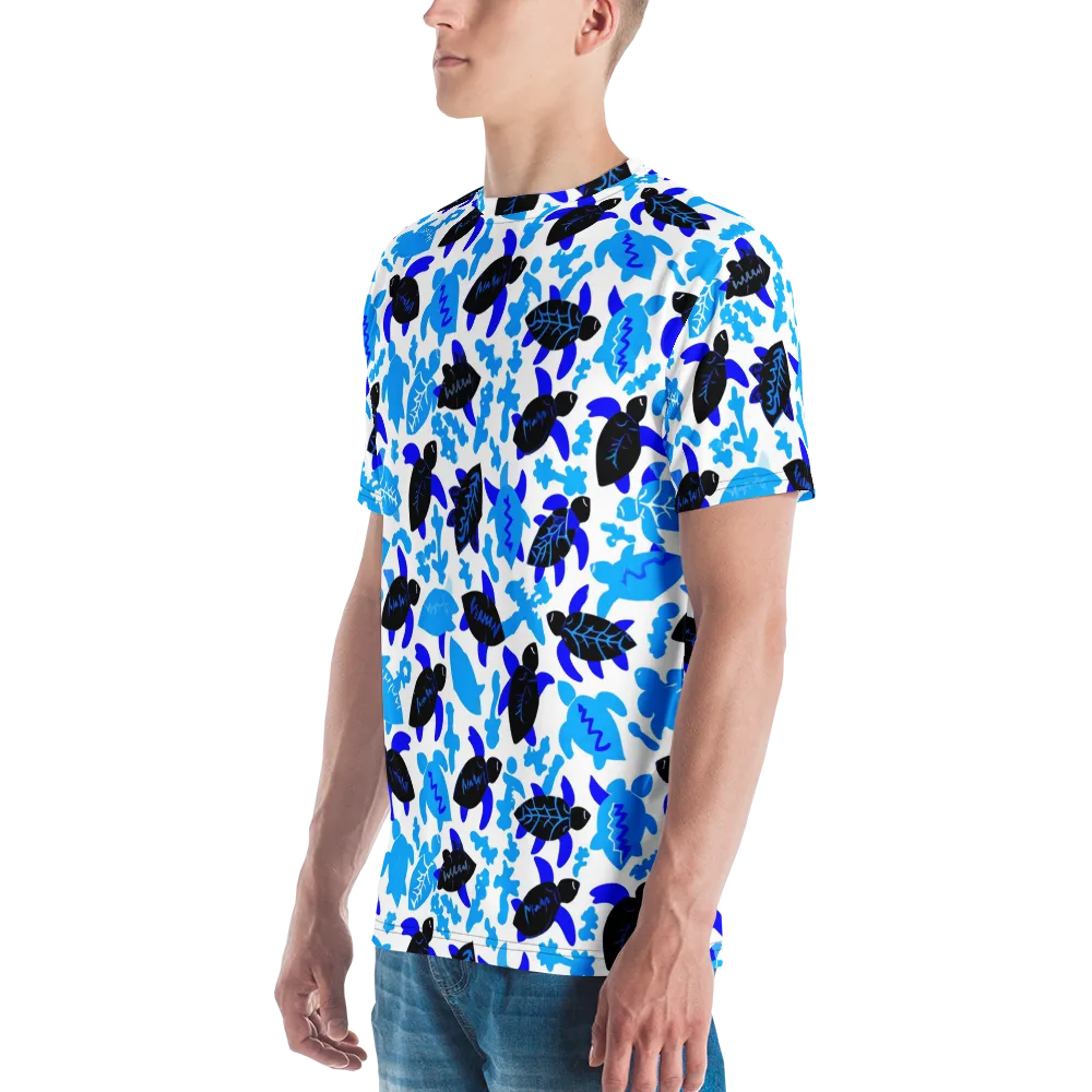 Azure Shell Shuffle on Men's Crew Neck T-Shirt — Left
