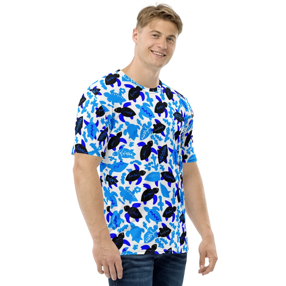 Azure Shell Shuffle on Men's Crew Neck T-Shirt — Right