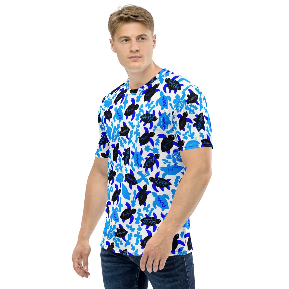 Azure Shell Shuffle on Men's Crew Neck T-Shirt — Left