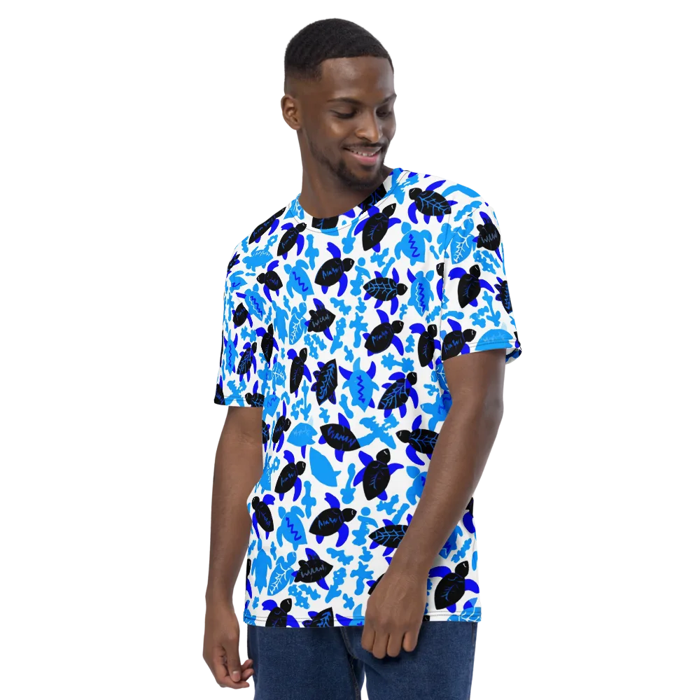 Azure Shell Shuffle on Men's Crew Neck T-Shirt — Left