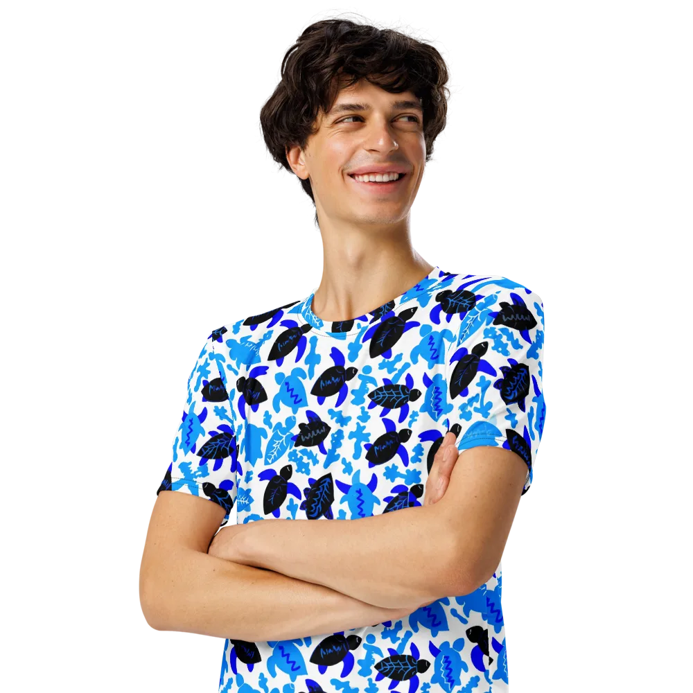 Azure Shell Shuffle on Men's Crew Neck T-Shirt — Left Front