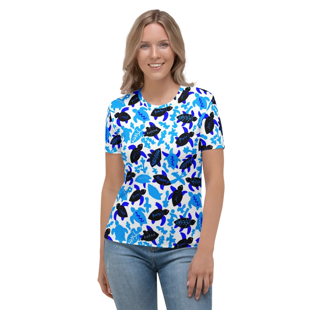 Azure Shell Shuffle on Women's Crew Neck T-Shirt — Front