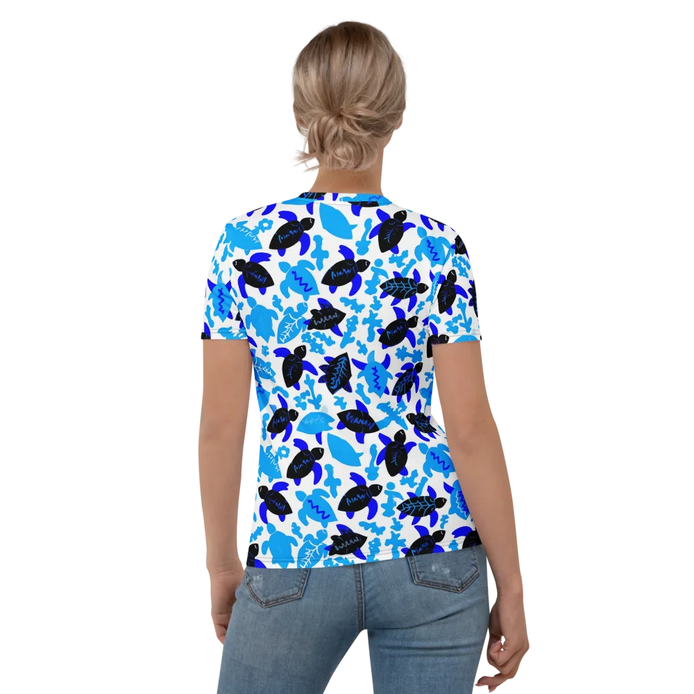 Azure Shell Shuffle on Women's Crew Neck T-Shirt — Back