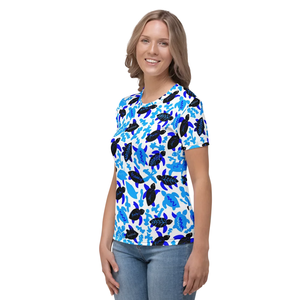 Azure Shell Shuffle on Women's Crew Neck T-Shirt — Left