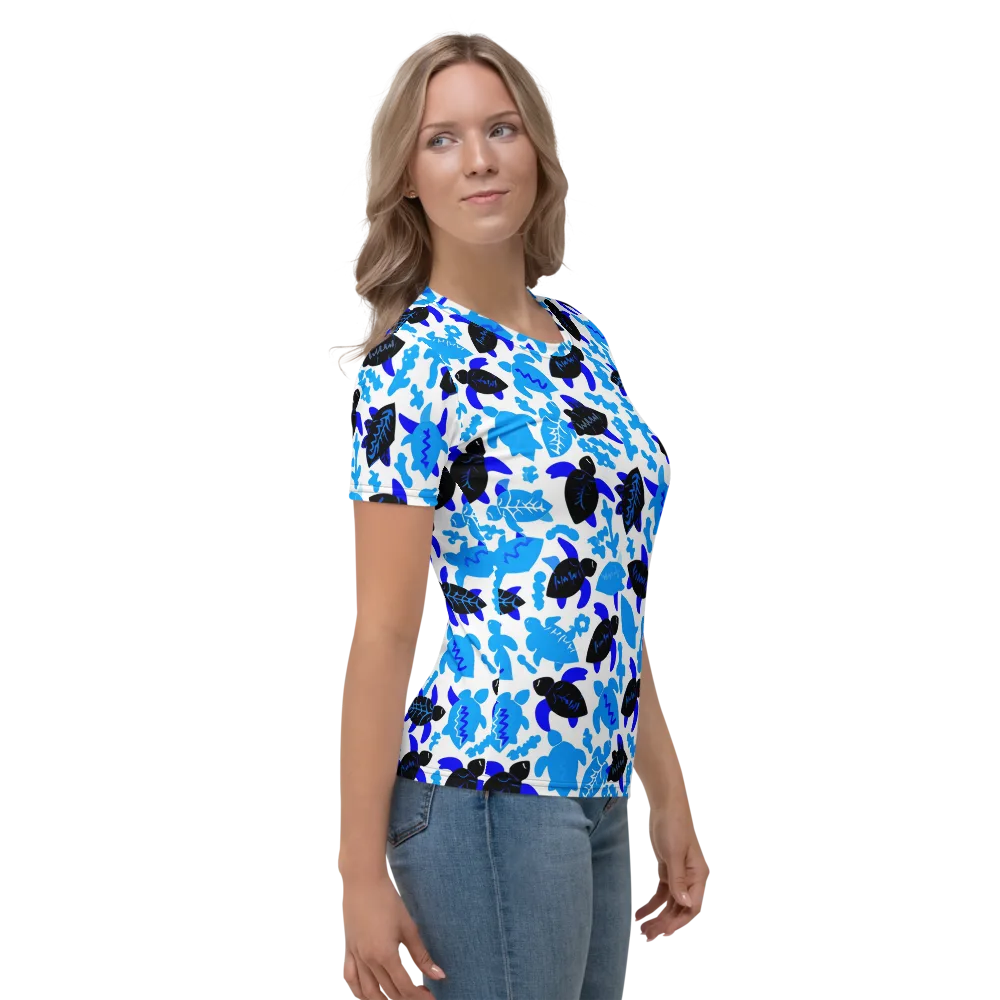 Azure Shell Shuffle on Women's Crew Neck T-Shirt — Right