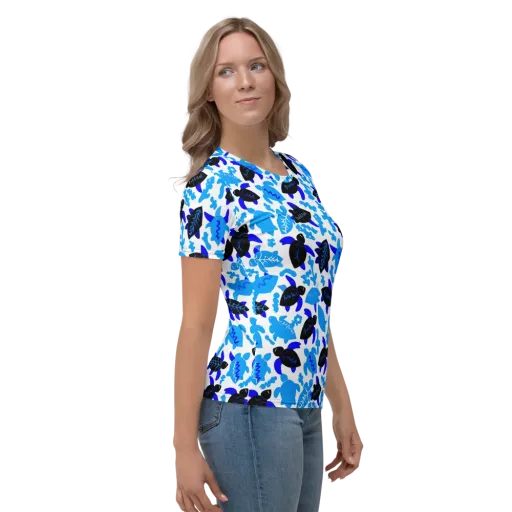 Azure Shell Shuffle on a Women's Crew Neck T-Shirt
