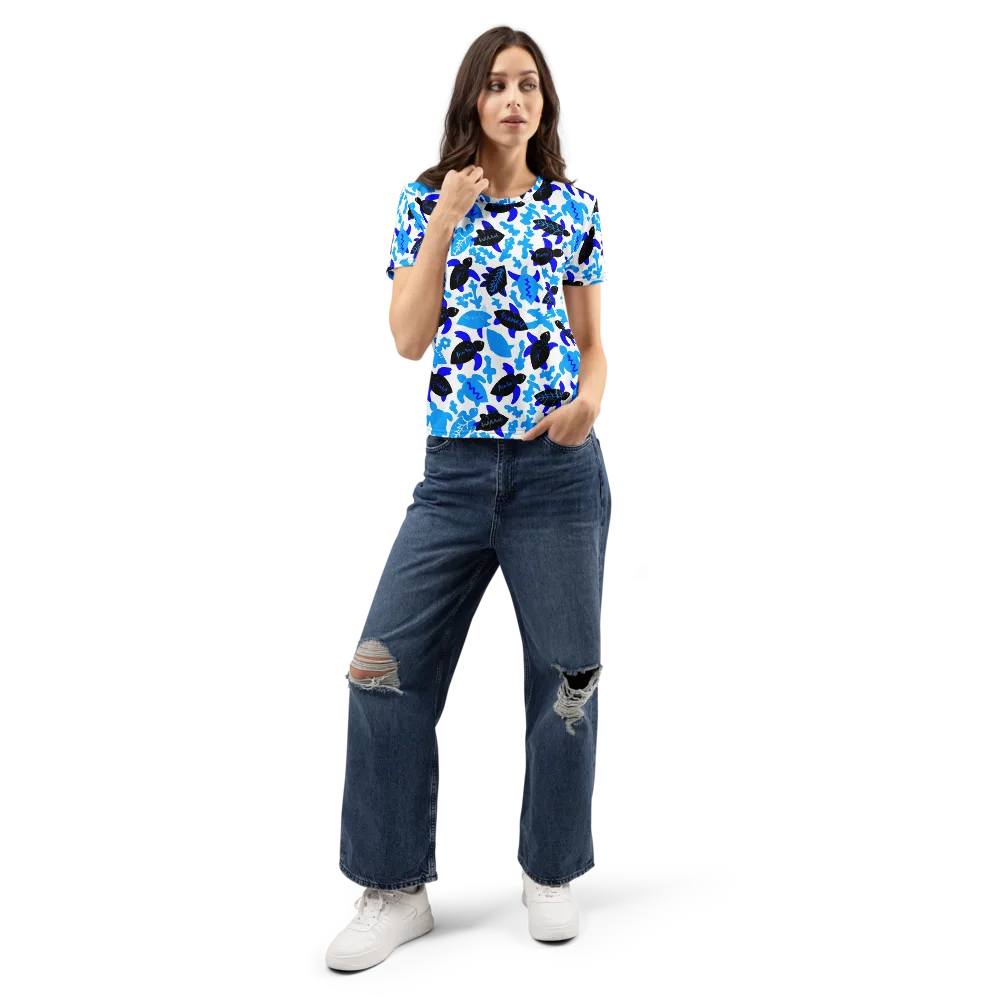 Azure Shell Shuffle on Women's Crew Neck T-Shirt — Front