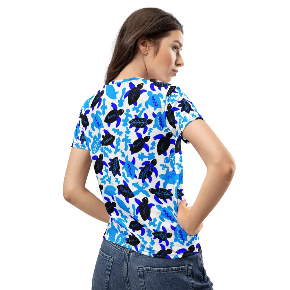 Azure Shell Shuffle on Women's Crew Neck T-Shirt — Back