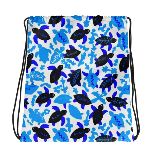Azure Shell Shuffle on a Drawstring Bag