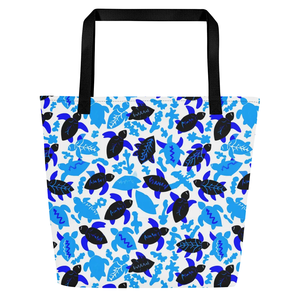 Azure Shell Shuffle on Large Tote Bag W/ Pocket — Front
