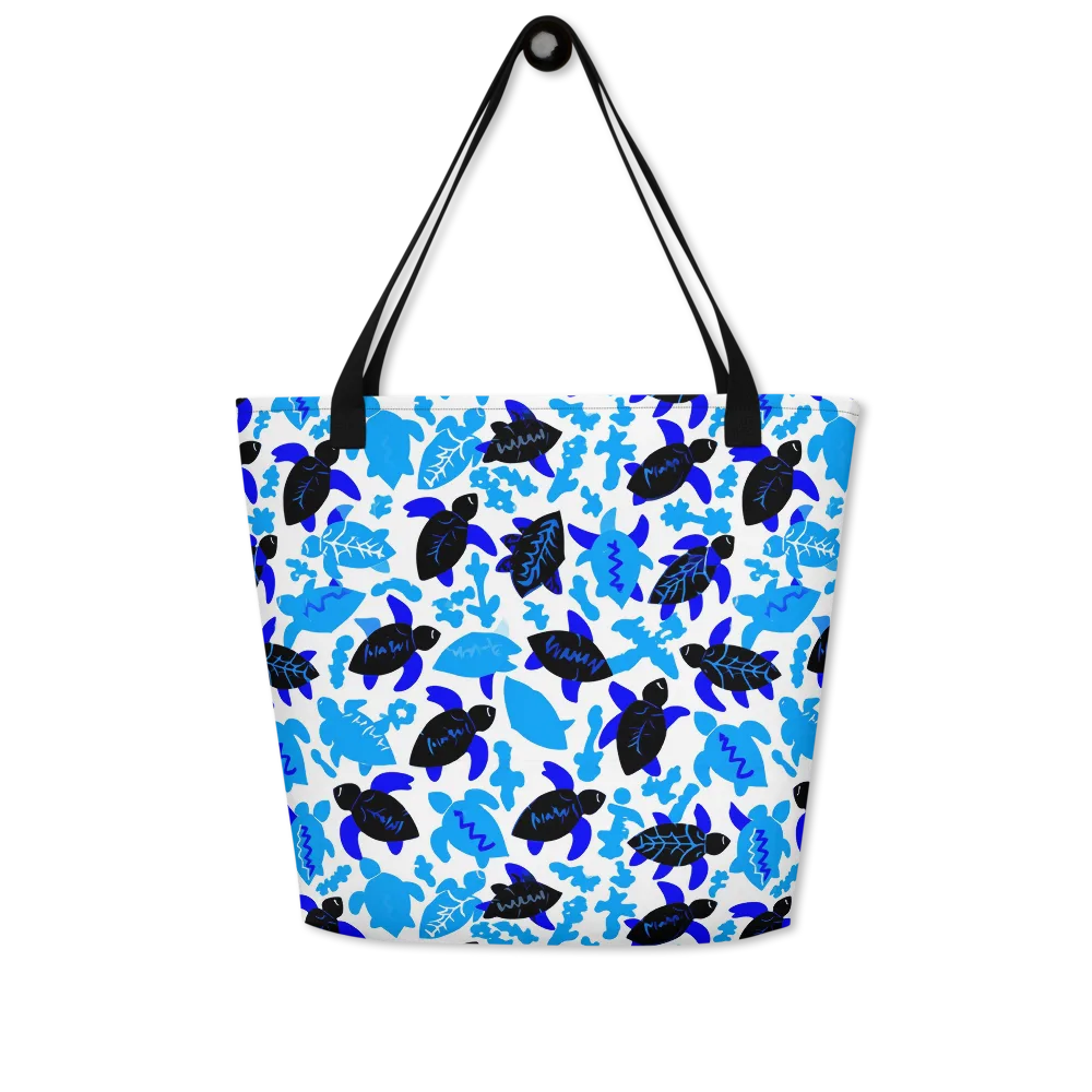 Azure Shell Shuffle on Large Tote Bag W/ Pocket — Front