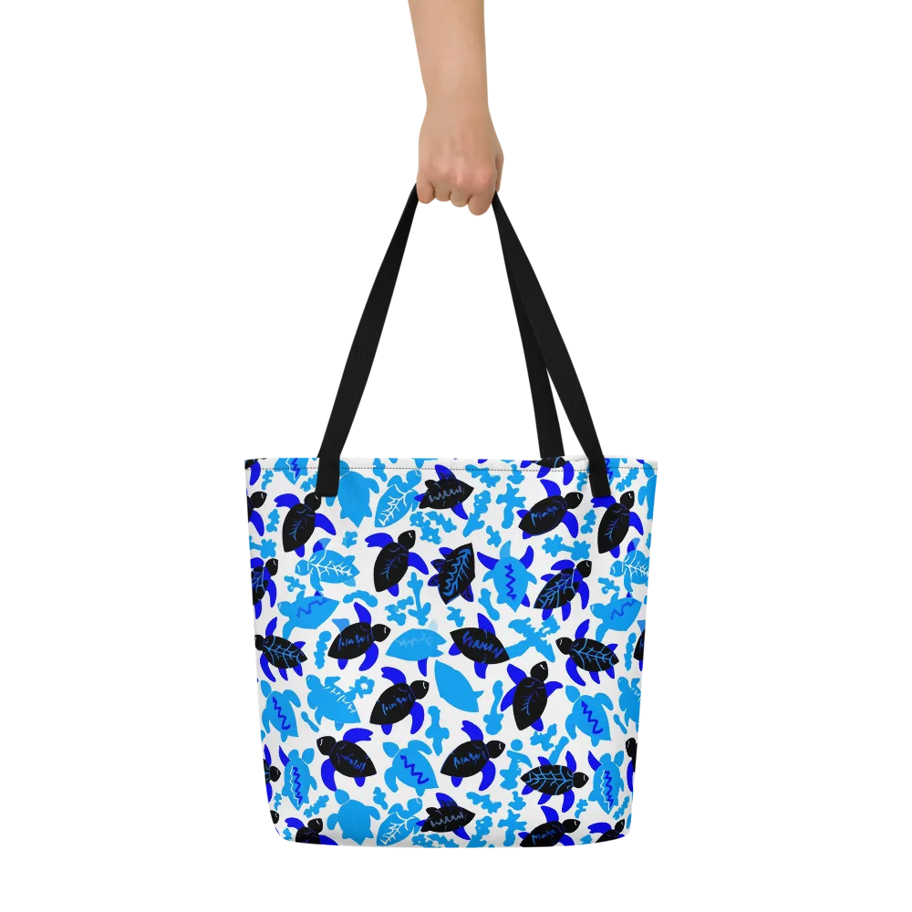 Azure Shell Shuffle on Large Tote Bag W/ Pocket — Front