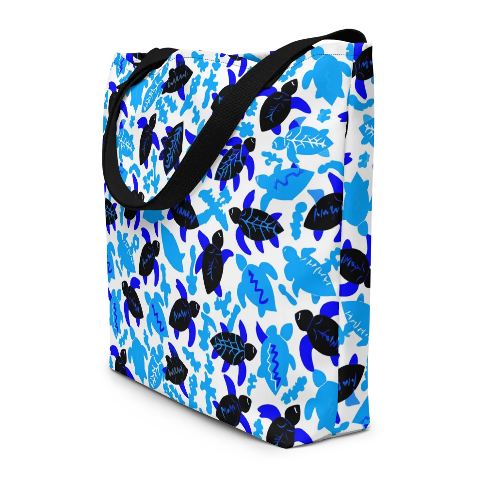Azure Shell Shuffle on Large Tote Bag W/ Pocket — Front