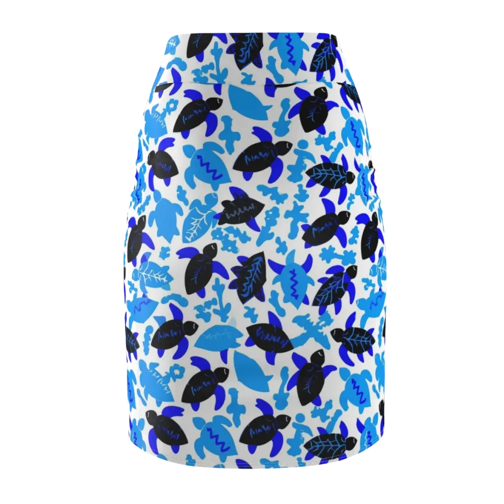 Azure Shell Shuffle on Pencil Skirt — Back