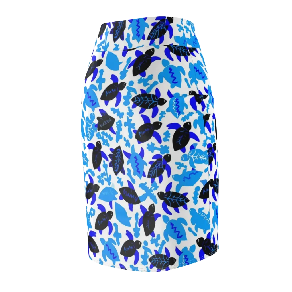 Azure Shell Shuffle on Pencil Skirt — Back Side
