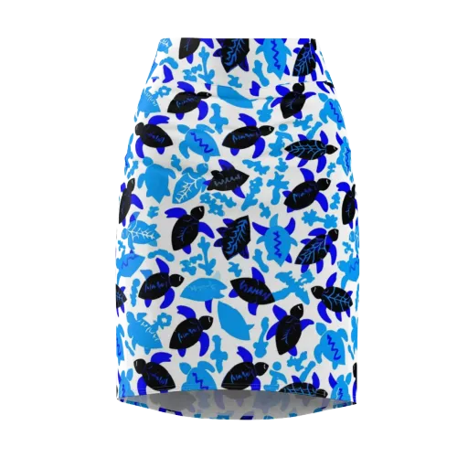 Azure Shell Shuffle on a Pencil Skirt