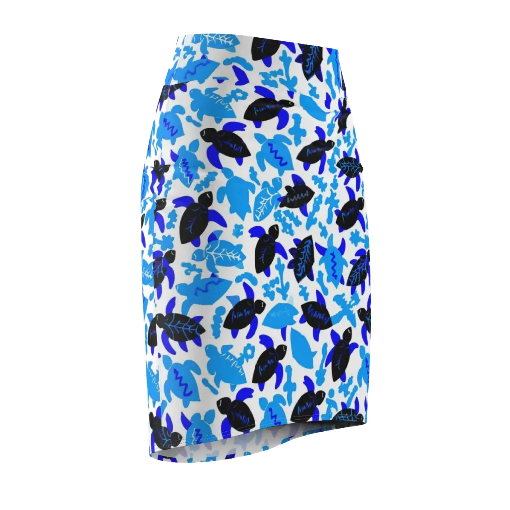 Azure Shell Shuffle on Pencil Skirt — Front Side