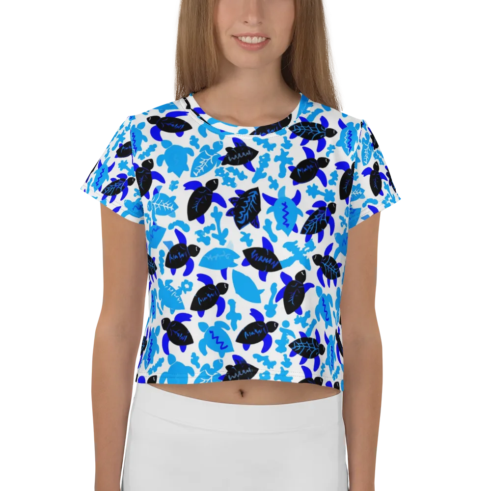 Azure Shell Shuffle on Crop Tee — Front