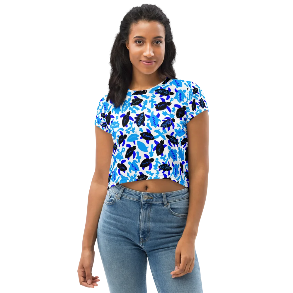 Azure Shell Shuffle on Crop Tee — Front