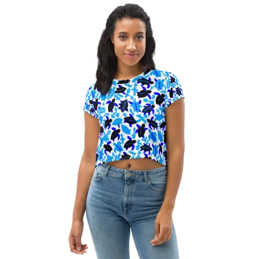 Azure Shell Shuffle on a Crop Tee