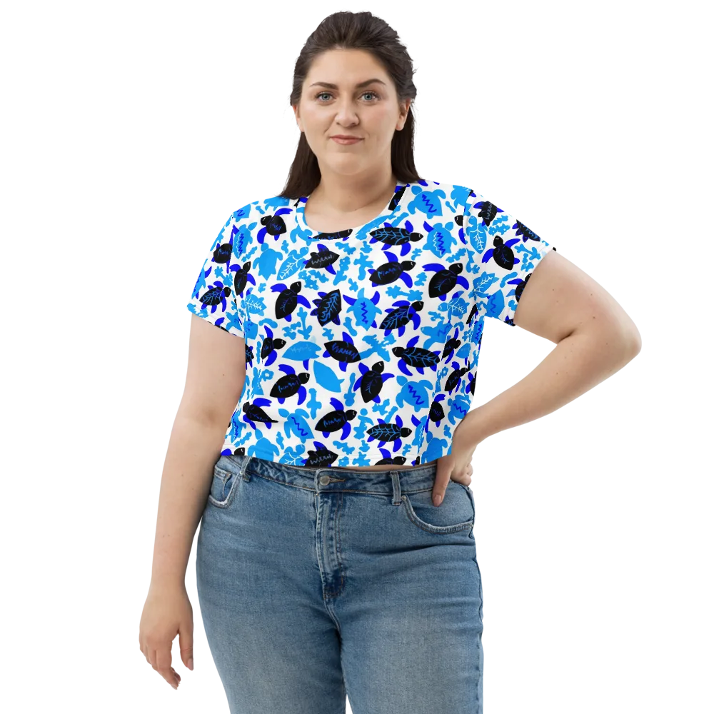 Azure Shell Shuffle on Crop Tee — Front