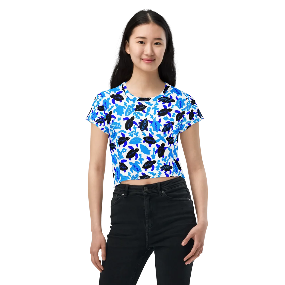 Azure Shell Shuffle on Crop Tee — Front
