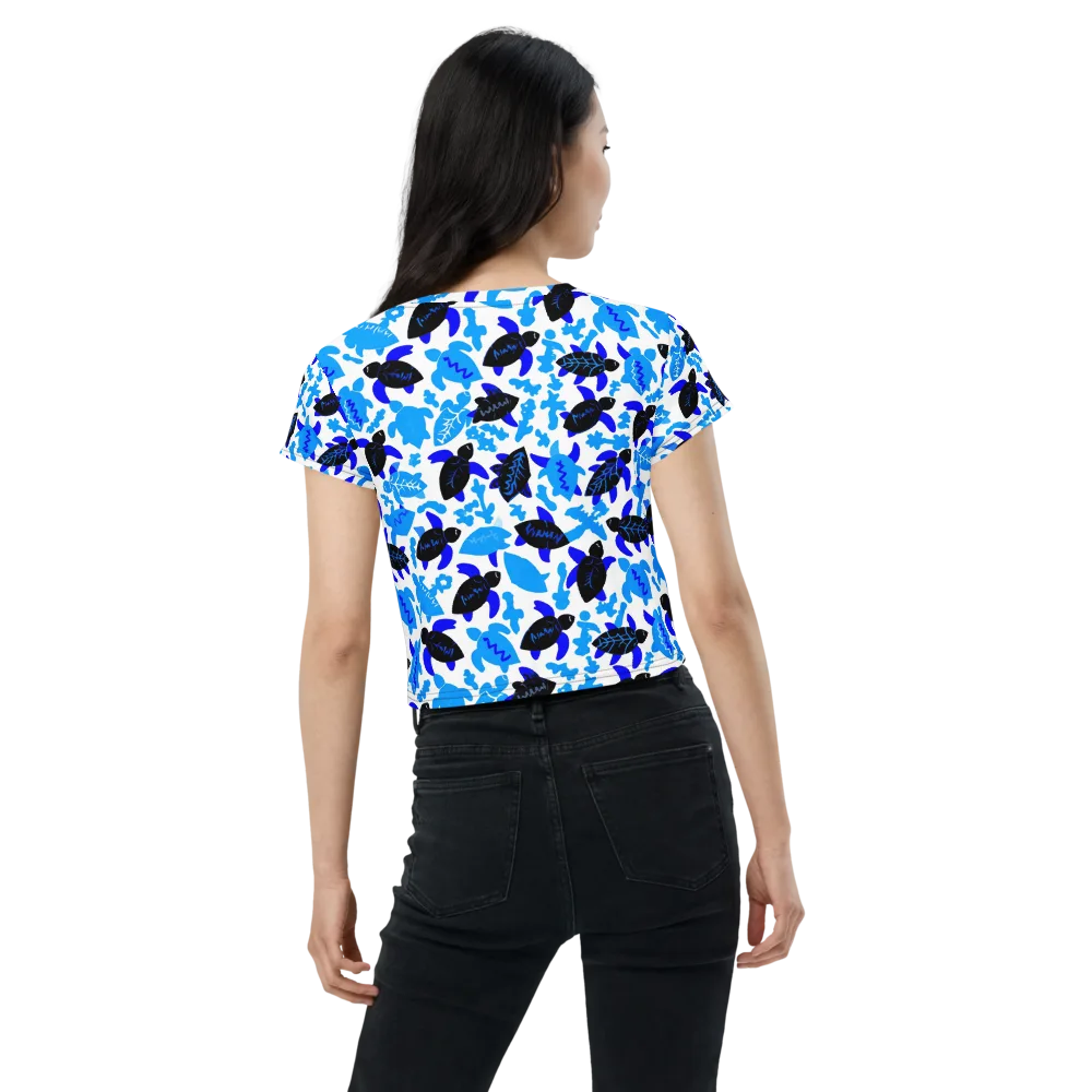 Azure Shell Shuffle on Crop Tee — Back