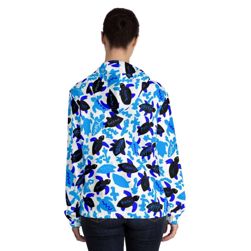 Azure Shell Shuffle on Women's Full-Zip Hoodie — Back On Person