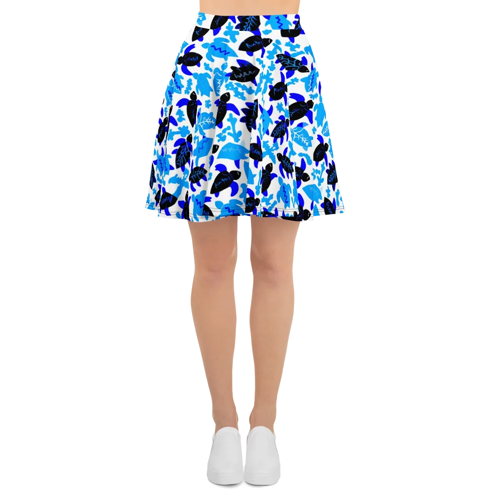 Azure Shell Shuffle on Skater Skirt — Front