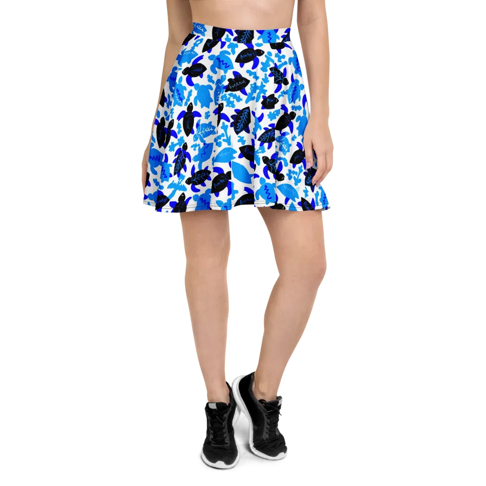 Azure Shell Shuffle on Skater Skirt — Front