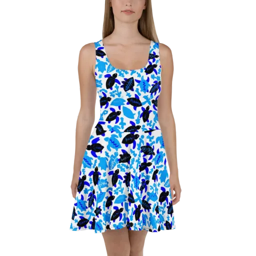 Azure Shell Shuffle on a Skater Dress