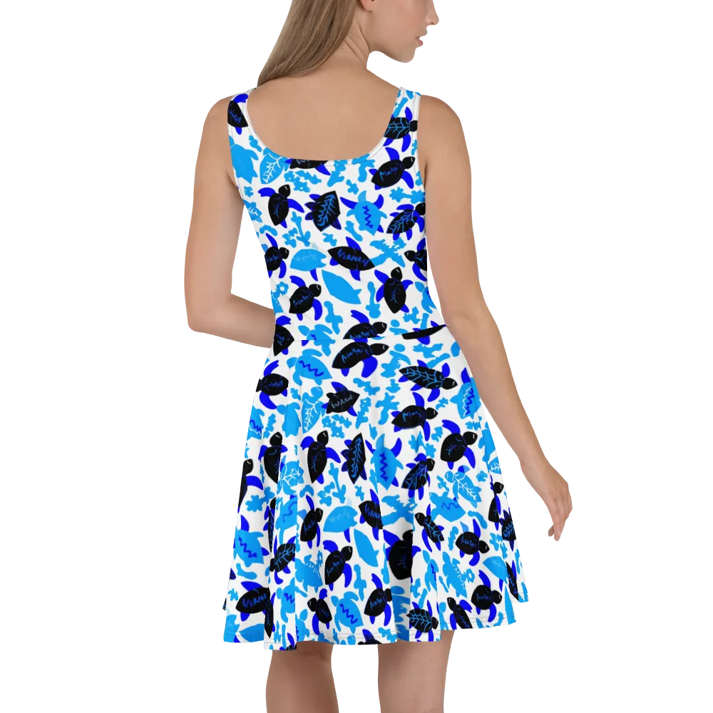 Azure Shell Shuffle on Skater Dress — Back