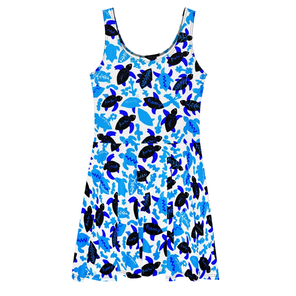 Azure Shell Shuffle on Skater Dress — Front