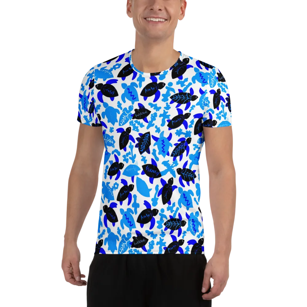 Azure Shell Shuffle on Men's Athletic T-Shirt — Front