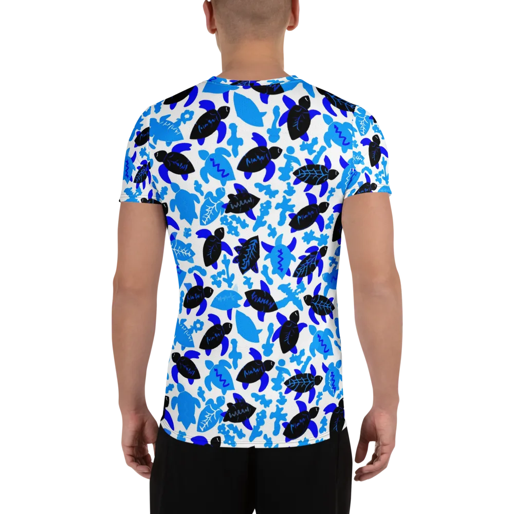 Azure Shell Shuffle on Men's Athletic T-Shirt — Back