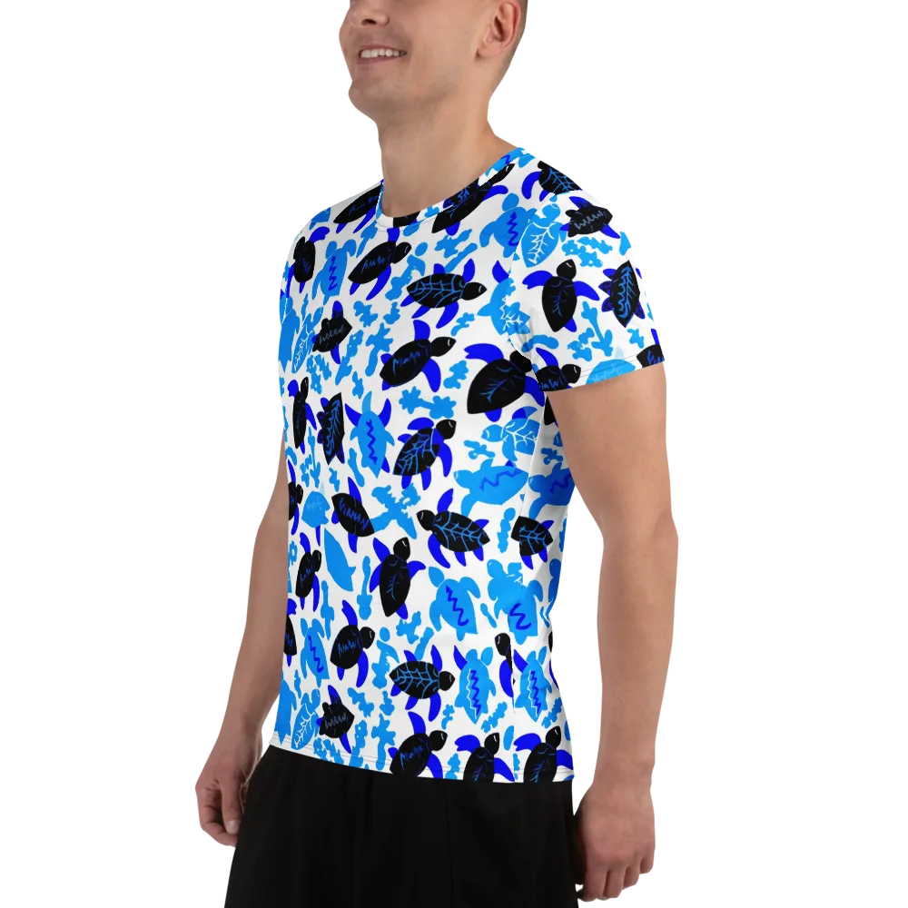 Azure Shell Shuffle on Men's Athletic T-Shirt — Left