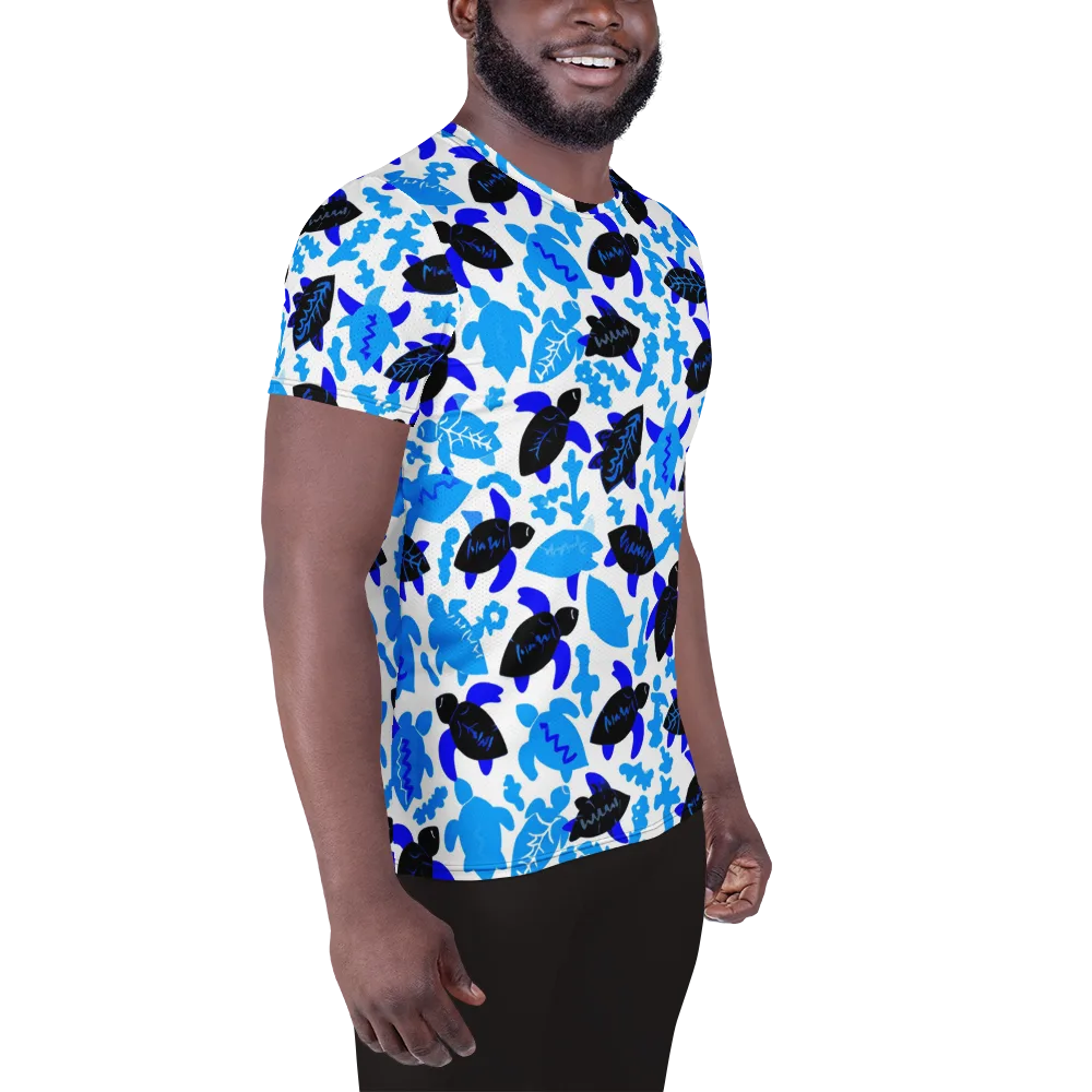 Azure Shell Shuffle on Men's Athletic T-Shirt — Right